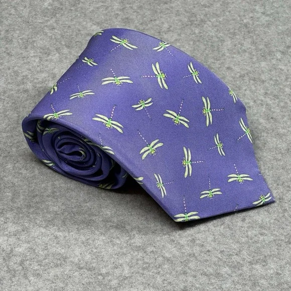 Alynn Dragonfly Silk Tie Purple Green Novelty Insect Necktie 57x3.7in - Picture 1 of 6